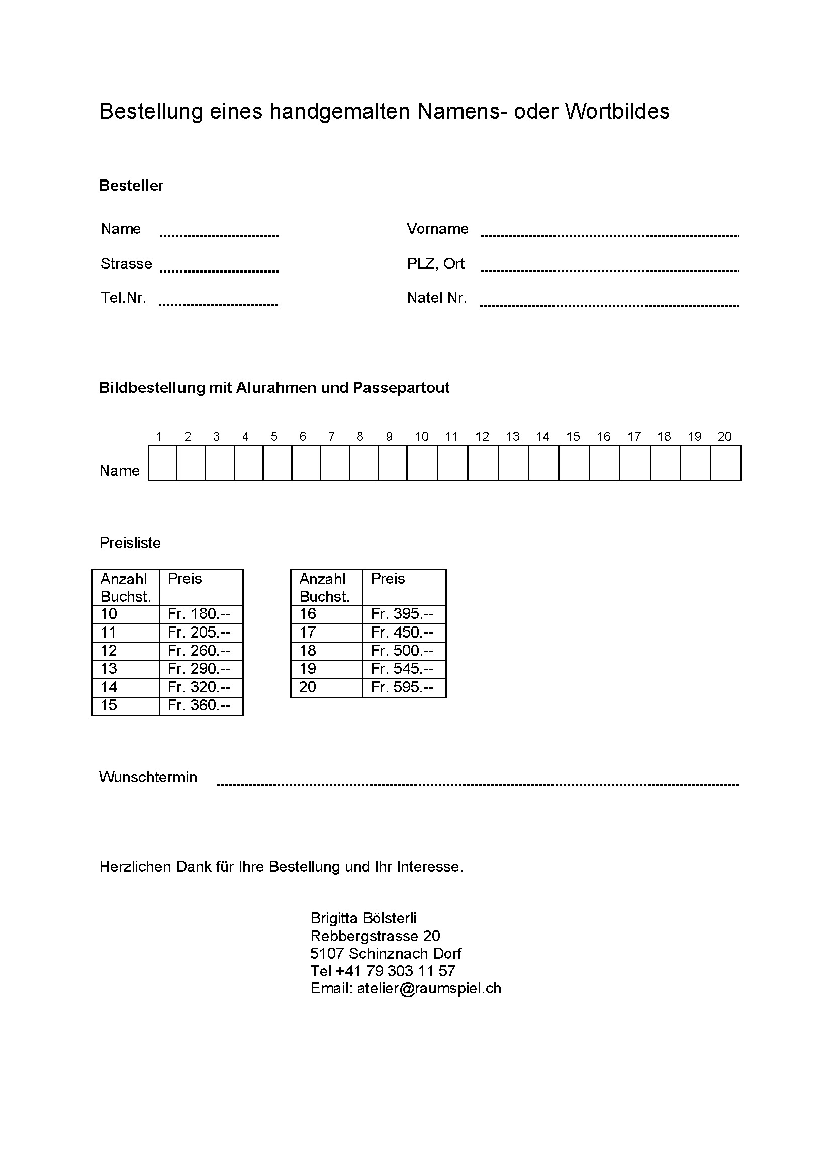 Bestellformular Namensbild RaumSpiel